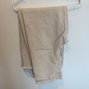 Zara Beige Cropped Frayed Hem Pants